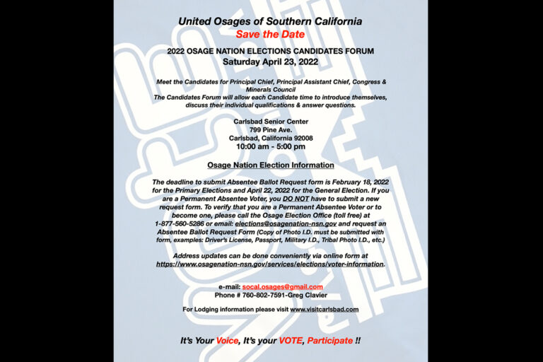 UOSC to host 2022 Spring Gathering in Carlsbad with Osage candidate forum