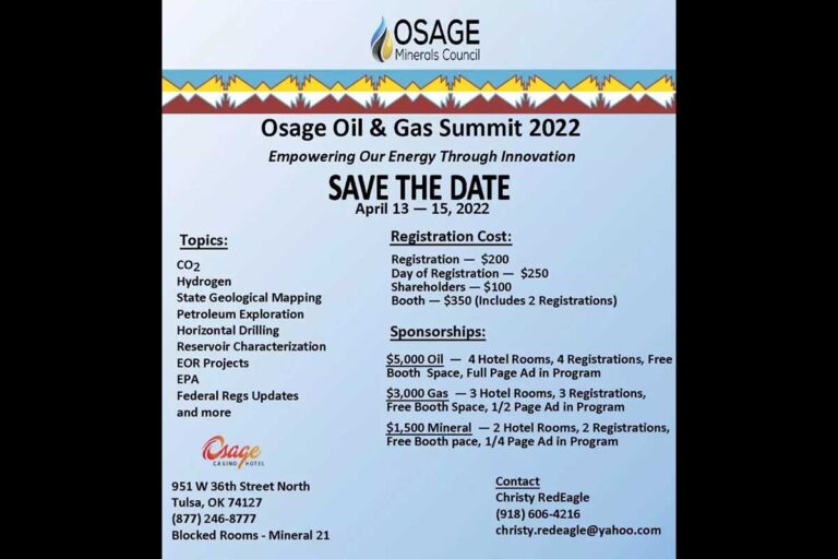 Minerals Council to host 2022 Osage Oil & Gas Summit April 13-15 in Tulsa