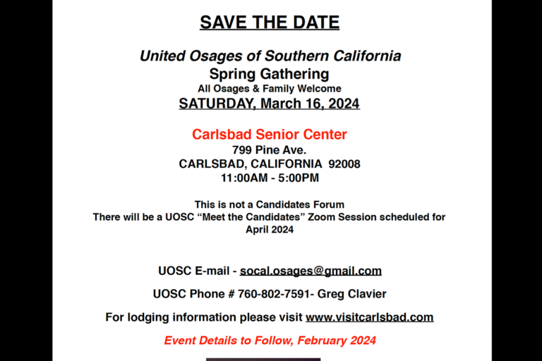 United Osages of Southern California to hold spring gathering March 16